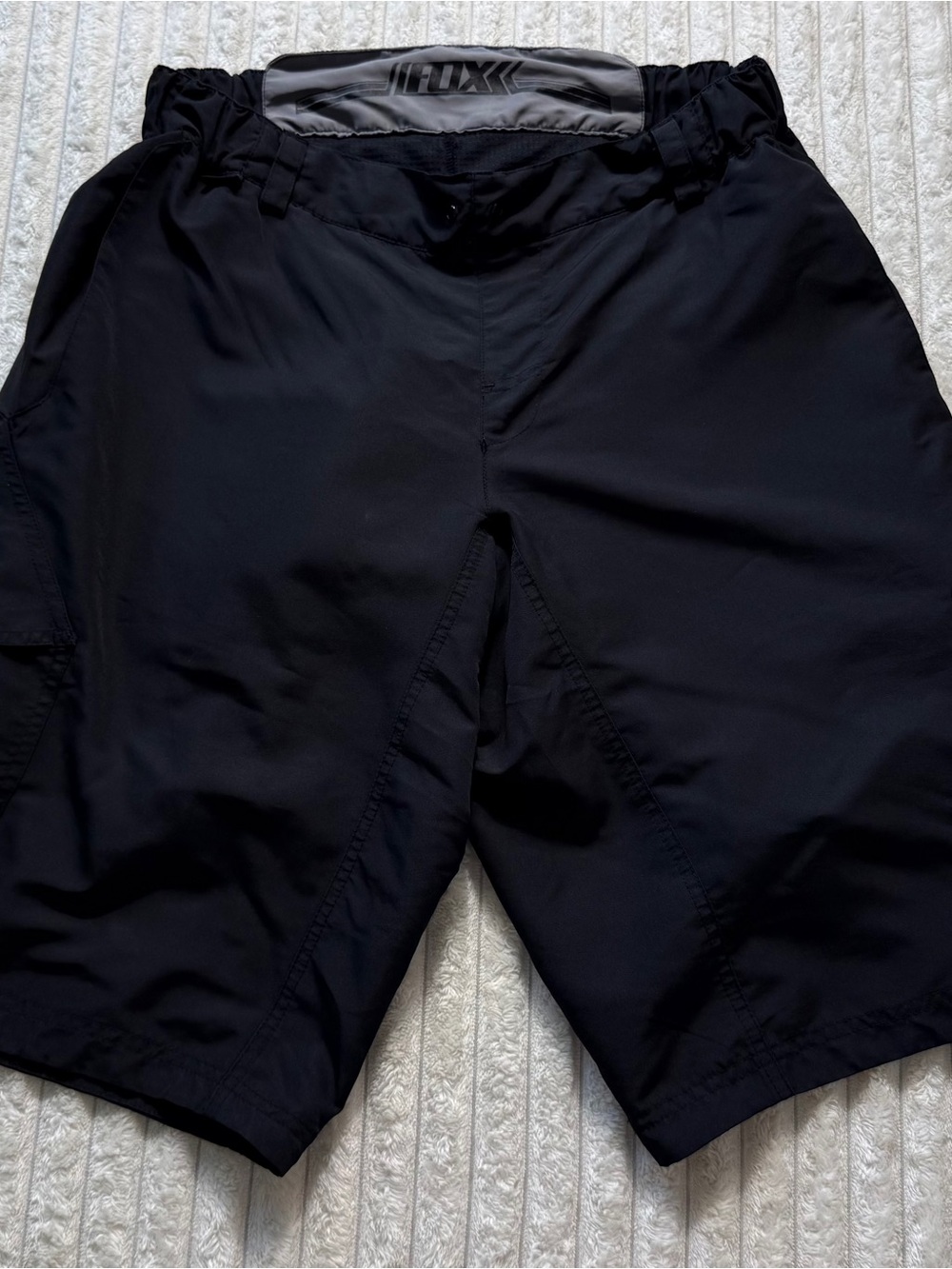 FOX Men's Black Chino Shorts Polyester Spandex Zip Slash Pockets Flat Front Logo